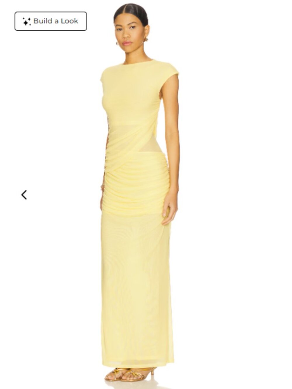 Yellow Ruched Maxi Dress - Elegant Cap Sleeve Gown